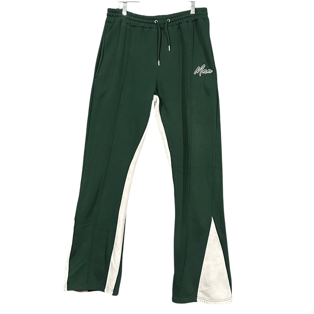 boohooMAN Mens Forest Green Flared Colorblock Track Pants XL Joggers
